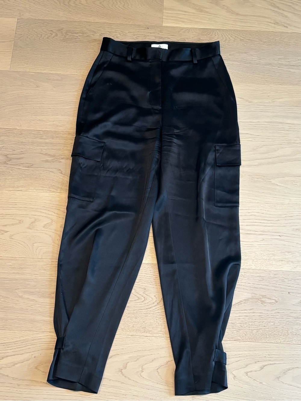 Aritzia Black Satin Cargo Trousers